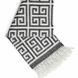 Jonathan Adler Greek Key Throw Blanket Alpaca Wool Fringe Gray 60" Square NEW